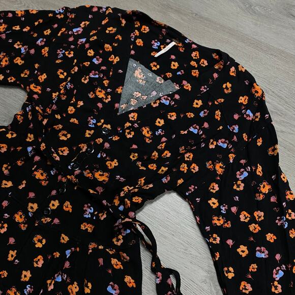 Free People Womens L’amour Floral Printed Flowy Boho Black Combo Romper Size 0 - Picture 2 of 6